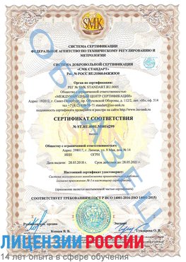 Образец сертификата соответствия Большой Камень Сертификат ISO 14001