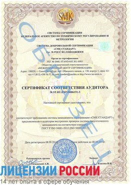 Образец сертификата соответствия аудитора №ST.RU.EXP.00006191-3 Большой Камень Сертификат ISO 50001